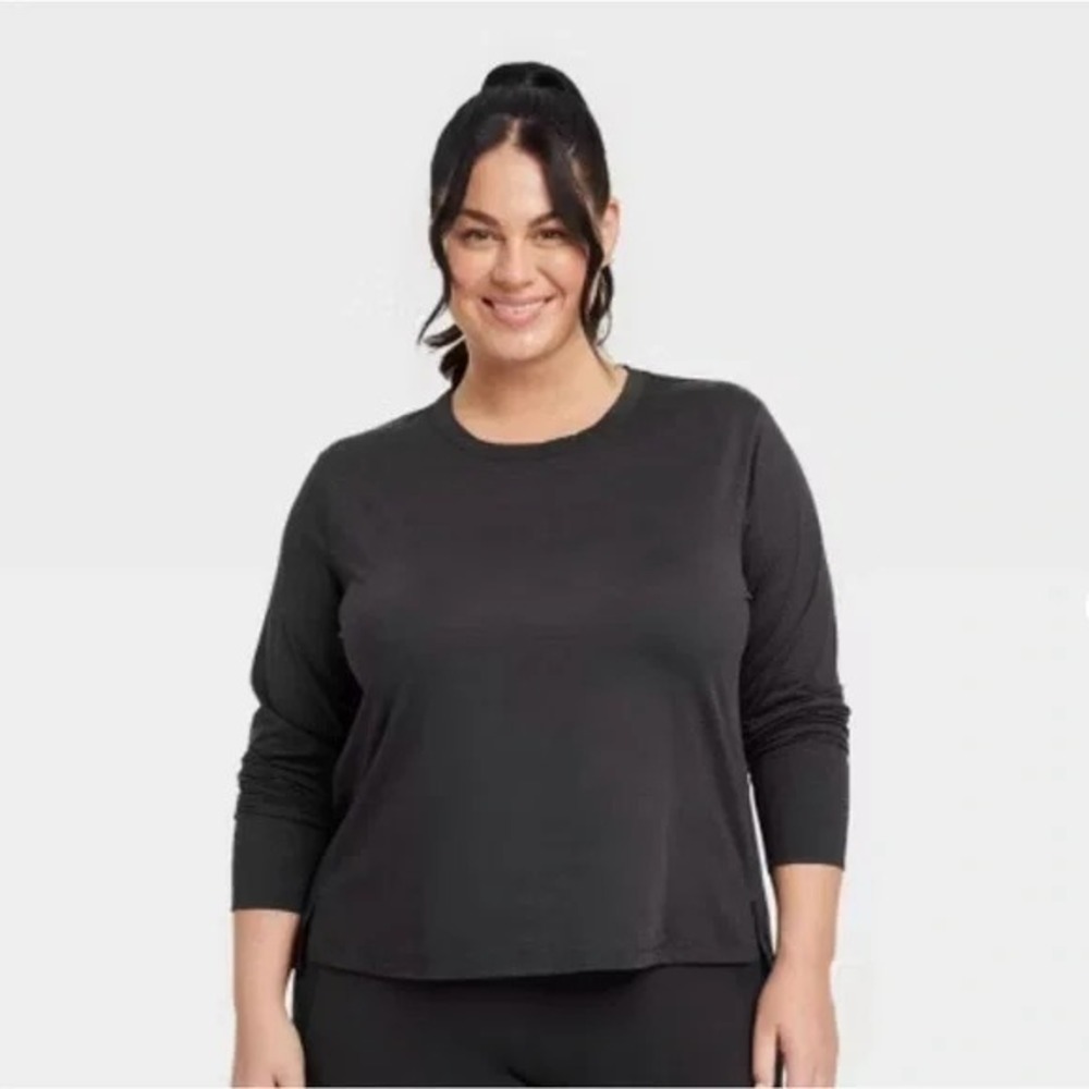 Women's Soft Stretch Long Sleeve‎ Top All In Motion Black XXL Back Cutout NWT
